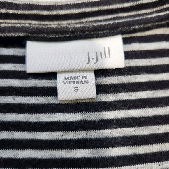 J. Jill A-Line Shift Dress Small Black White Stripe Crew Neck Long Sleeve Jersey - Picture 3 of 9